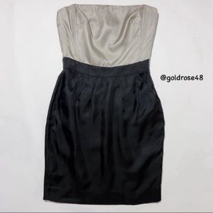 Banana Republic black and gray colorblock strapless silk dress